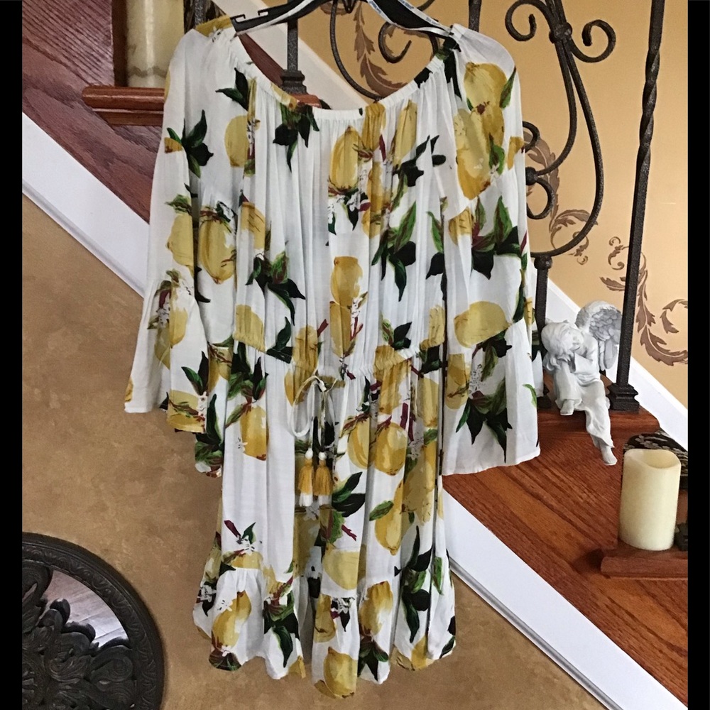 Blue Island Lemon Print Drawstring Off Shoulder Dress/ Cover-up Size XS - Picture 5 of 16